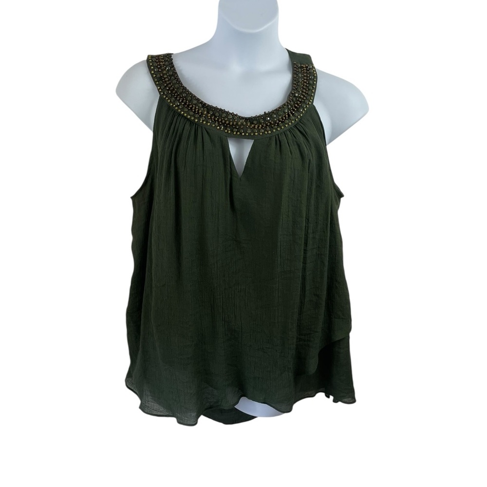 Alyx Olive Embellished Beaded Neckline Sleeveless Blouse, Size 3X‎